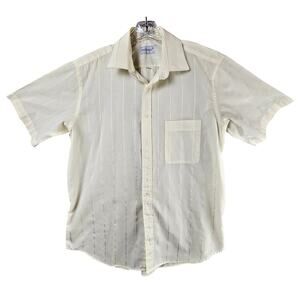 Manhattan Short Sleeve Button-Up Shirt Men 16 Light Yellow Striped